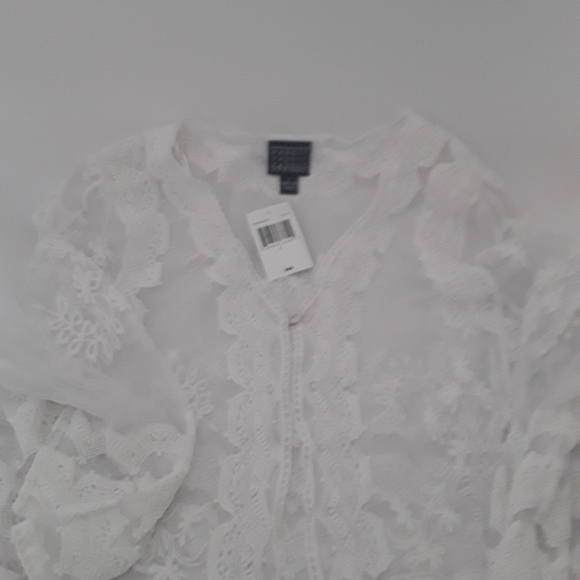 Women's White Lace Cropped Rabbit Rabbit Rabbit Design Sz Large Shrug/Bolero/Top - Picture 5 of 11